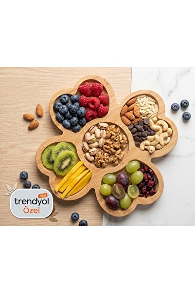 MUTFAKÇIM Luxury 5-Compartment Rotating Bamboo Snack and Presentation Tray - ...
