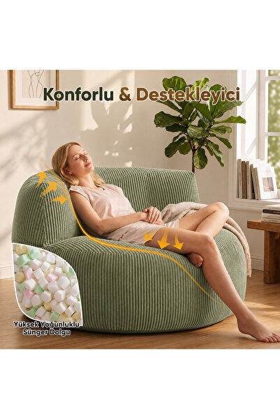 puffiber Premium Yer Pufu Fitilli Kadife Tek Kişilik Relax Koltuk 94x76 Cm