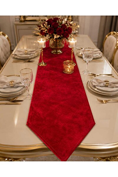 çeyizköşesi Velvet Runner Claret Red 30X110