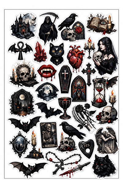TRİMENT3D Gotik Sticker Seti – 30 Parça Dark Gothic Laptop & Defter Sticker P...