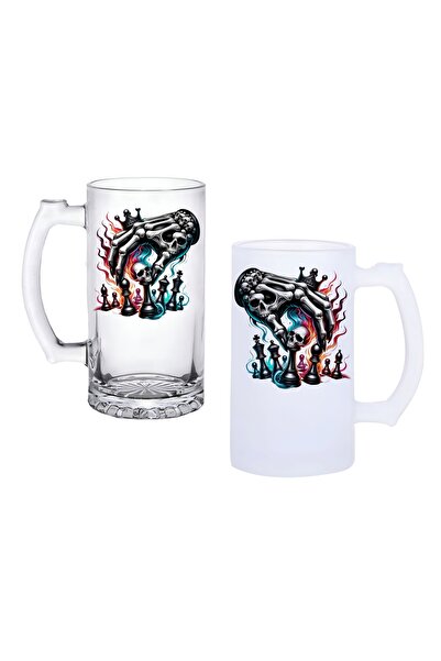 Ghostbastır Fantastic Chess Handled Beer Glass with Frosted or Transparent Op...