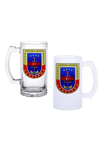 Ghostbastır Jandarma Forces Beer Glass with Handle, Available in Frosted or C...