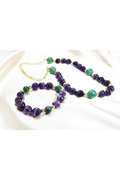 ART LİFE DOĞALTAŞ Natural Stones Ametist - Akik Kolye Bileklik Set / Altın Ka...