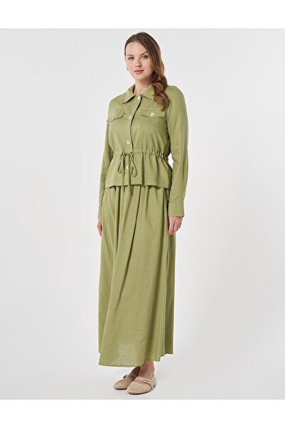 KYR Buttoned Linen Viscose Double Suit Matcha Green