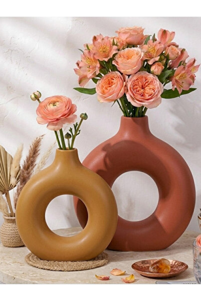 LUNİVAA HOME Decorative Set of 2 Modern Donut Ring Vases for Home, Office Dec...
