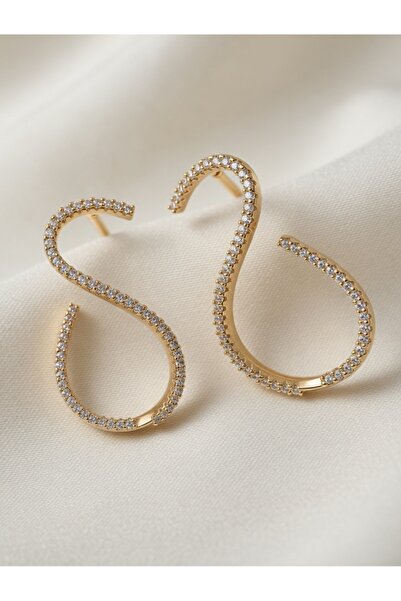 AlminaMia Jack Fan Gold Plated Zircon Stone Spiral Hoop Earrings Three-Dimens...