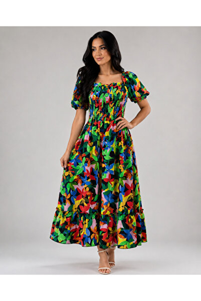 OEM Rochie maxi, elastica, bust smock maxim 130 cm, potrivita S-XXL, imprimeu...