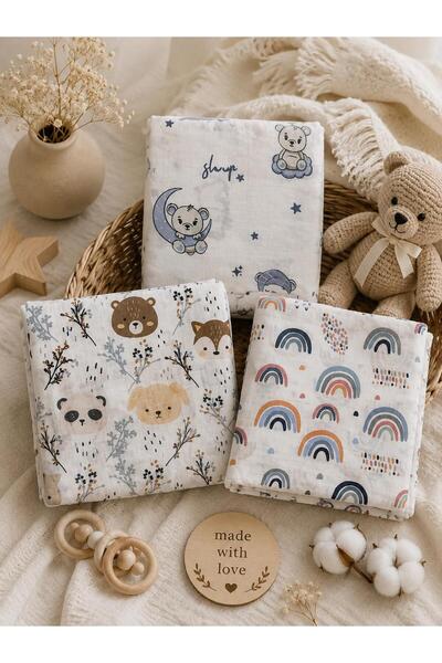 Pico Baby Multi-Purpose Muslin Blanket / Set of 3 / 100% Cotton / Oeko-Tex Ce...