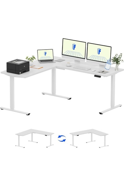 FLEXISPOT Electric Height Adjustable L-Shaped Standing Desk 71 x 63 Inch Reve...