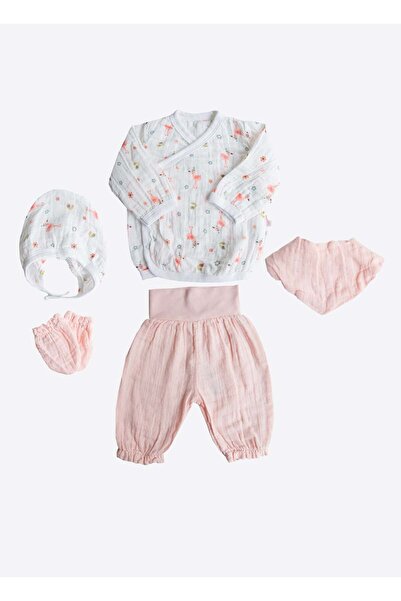 kitikate Organic Flamingo Muslin 5-Piece Hospital Discharge Set Pink
