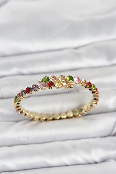 Clariss Brass Gold Color Mixed Color Zircon Stone Women's Bracelet