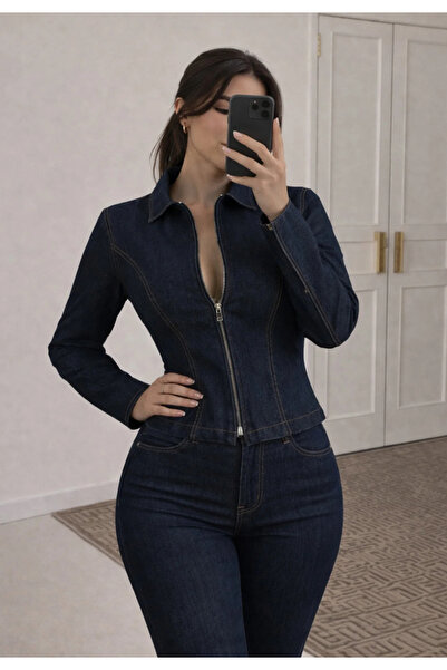 Ekim Store Lacivert Fermuarlı Denim Takım
