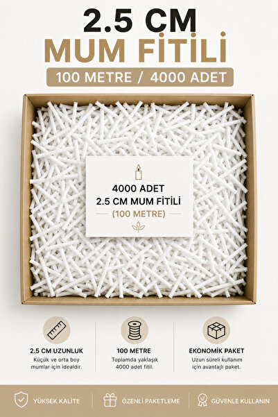MUMTEDARİK Mum Fitili 2,5 CM 4000 Adet Hazır Kesilmiş