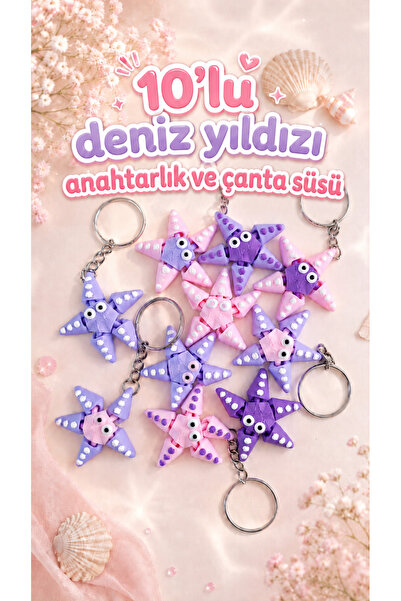 senayartstudio 10-Piece Starfish Keychain Bag Ornament Pastel Colored Cute Fi...