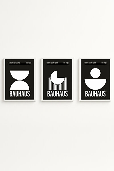 huhuli White Wooden Framed 3-Piece Bauhaus Painting Huhu522
