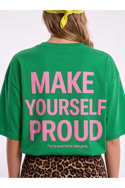 Coredra Tricou pentru femei cu croială oversize Make Yourself Proud - Verde J...