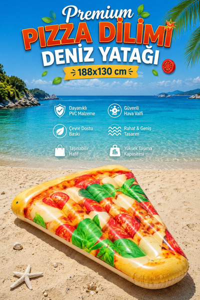 craftivio Premium Pizza Dilimi Şişme Deniz Ve Havuz Yatağı - Dev Boy 188x130 cm