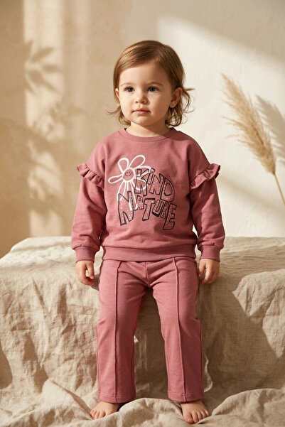 Babydonat طقم بدلة رياضية للفتيات من Kind Nature مطبوع عليه تفاصيل كشكشة بلون...