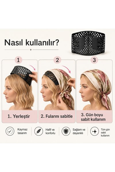 OUS Scarf Anti-Slip Device Black Flexible Headband Stabilizer Hair Band Daily Use