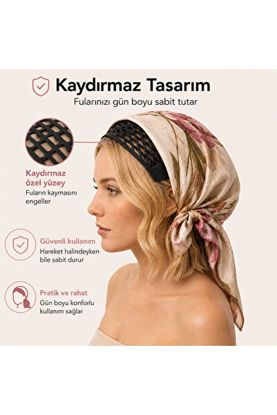 OUS Fular Eşarp Kaydırmaz Aparat Siyah Esnek Bone Sabitleyici Saç Bandı Günlü...