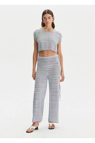 Knitss Su Yeşili Renk Geçişli Işıltılı Triko Pantolon