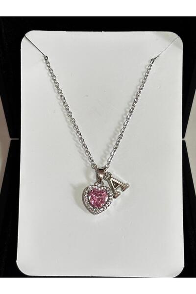 bijoux uniques Zarif çelik zincirli kararmaz A harfli pembe kolye