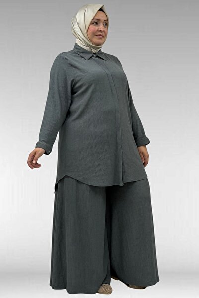 Eslina 47073 Plus Size Wrinkled Trousers Suit - Anthracite