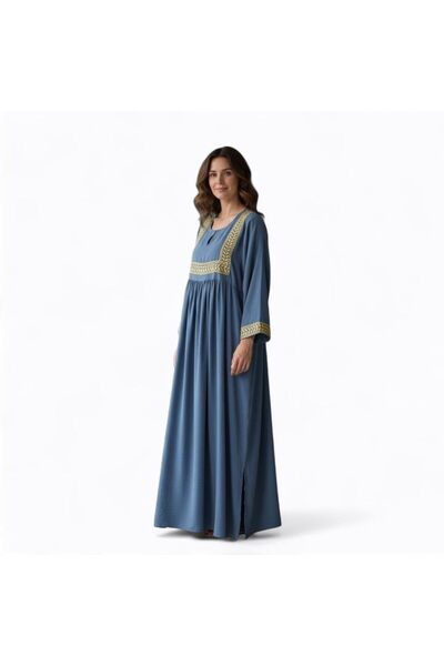 Peach DEE'S FASHION Women's Long Maternity Gown with Gold Trim, Empire Waist,...