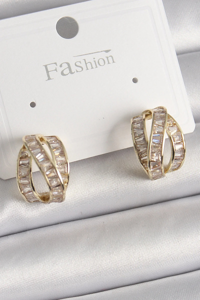 USLUCAN ALIŞVERİŞ Brass Gold Color Zircon Stone Knot Ring Model Women's Earrings