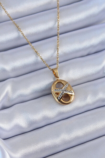 USLUCAN ALIŞVERİŞ 316L Steel Gold Color Zircon Stone Women's Necklace