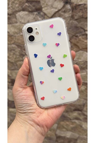 Vip Case iPhone 11 Uyumlu Renkli Mini Kalp Desenli Şeffaf Darbe Emici Kamera ...