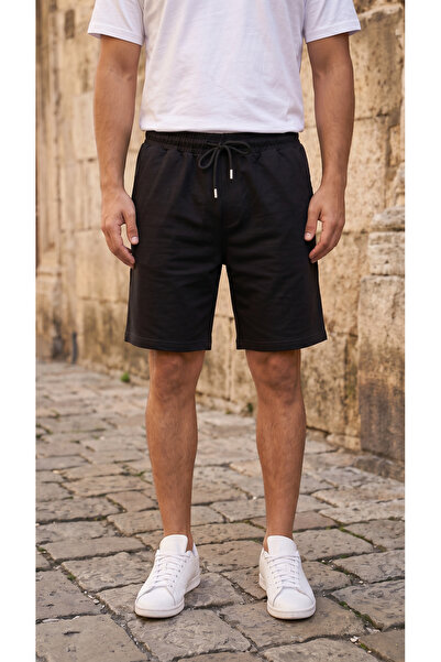 bgm fashion Unisex regenerisane crne šortseve od četkastog pamuka sa dva konc...