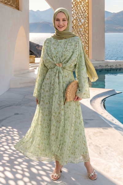 InStyle Bolero and Buckle Flower Pattern Mint Green Dress