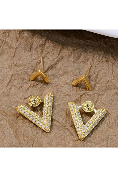 Kracer Cercei placați cu Aur 18K, cu Pietre de Zirconiu, Luxe V-Shape