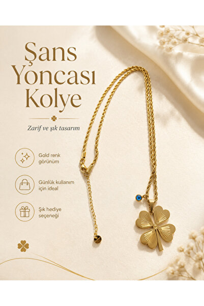 GÜZELYÜZ AVM Gold Çelik Kolye Dört Yapraklı Yonca Kolye – Güzellik, İncelik v...