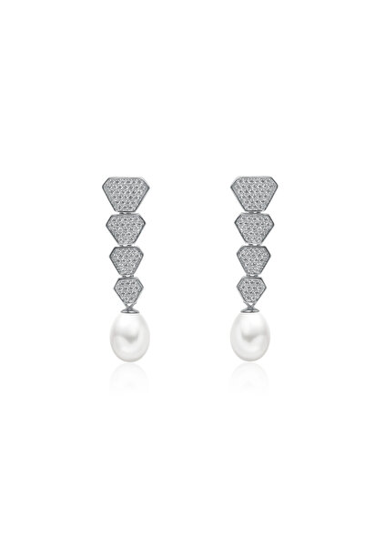 MANAVA Cercei argint lungi cu perle naturale si zirconia - Cascade