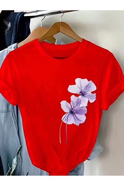 PAVRO Unisex Άνετο T-shirt με μικτό σχέδιο και στάμπα