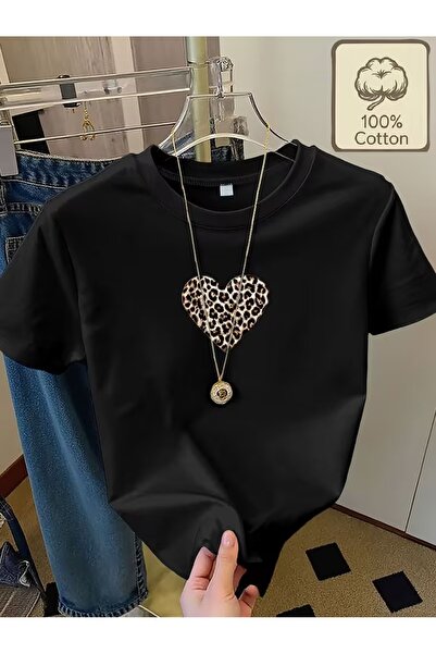 PAVRO Unisex Άνετο T-shirt με μικτό σχέδιο και στάμπα