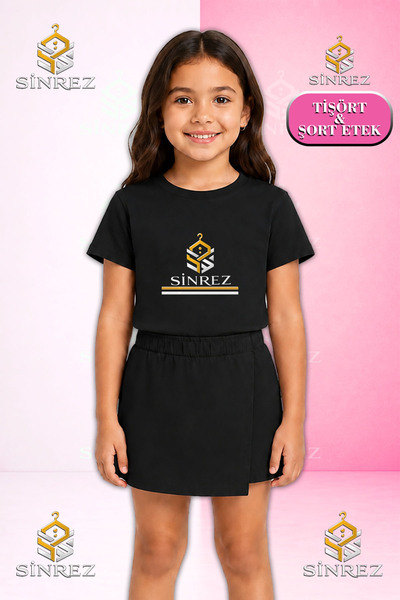 SİNREZ Set pentru fete LOGO ALT IKI CIZGI Imprimat Tricou cu mânecă scurtă Fu...