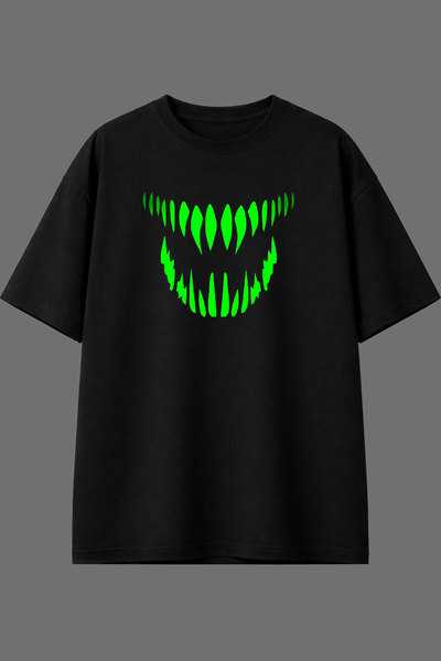 VSRN Green Pointed Teeth Design Pre-Printed Black Oversize T-Shirt