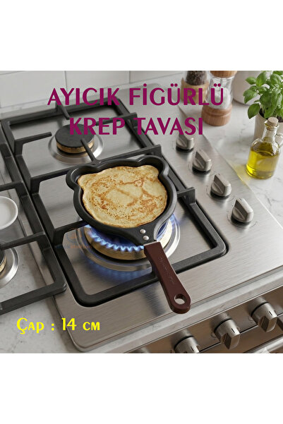 direkstoktan Sevimli Ayıcık Figürlü Krep, Pankek ve Yumurta Tavası - 14 cm ça...