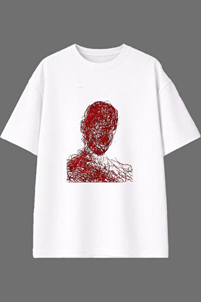 VSRN Red Striped Man Design Pre-Printed White Oversize T-Shirt
