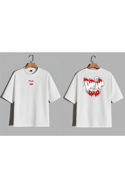 EFEVRA Drip Yazili Cherry Printed Oversized T-Shirt