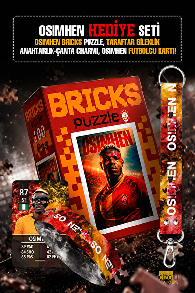 Çizgili Atölye Osimhen Hediye Seti - Bricks Puzzle, Osimhen Bileklik, Futbolc...