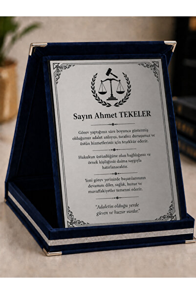 siverek reklam Kişiye Özel Hakim Teşekkür Plaketi 16x21 cm – Lacivert Kadife ...