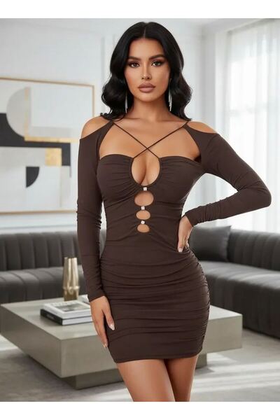 Mariposa Secret Women's Brown Stone and Rope Detailed Chest Detailed Evening ...