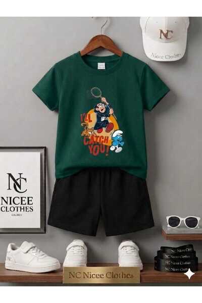 NC Nicee Clothes Summer Children's T-Shirt Shorts Unisex (Gargamel Smurfs Print)