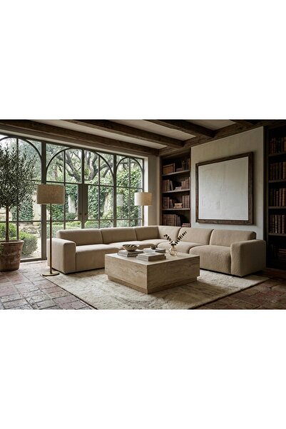 BUBBA HOME Aura Traverten Desenli Kare Orta Sehpa 90x90 cm Krem