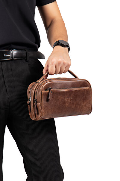Niki Leather Acura Brown Genuine Leather Zippered Portfolio Handbag
