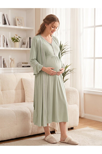 Lohusa Homewear New Season Green Summer Dress with Button Detailing, Full Len...